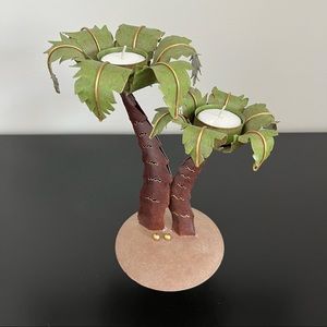 Vintage Metal Palm Tree Tea Light Votive Candle Holder
